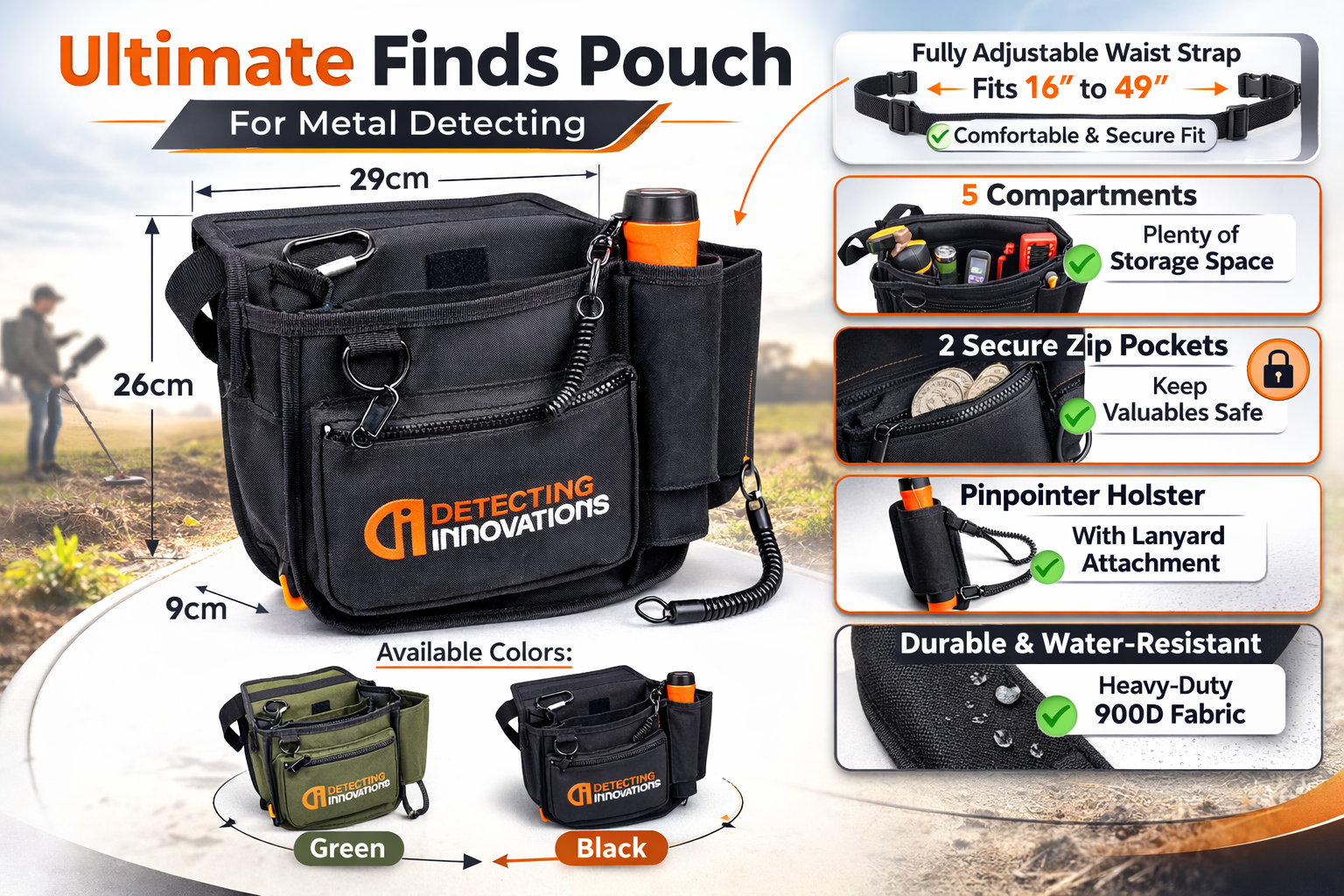 Detecting Innovations Ultimate Waist Pouch Metal Detecting Finds Bag Pinpointer Holster