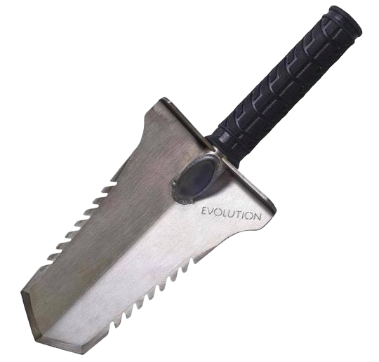 Short handled stainless steel Evolution trowel with teeth.